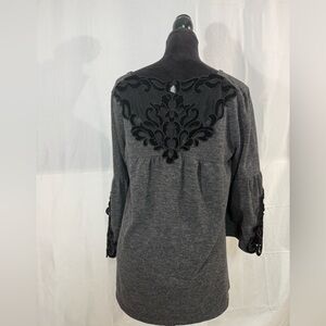 Maurices Gray Top M Lace Velvet Detail Bell Sleeves Fall Spooky season Classy